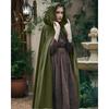 Halloween Black Long Hooded Woolen Cloak Wizard Cape for Role-playing, Stage Performance, and Script-based Games