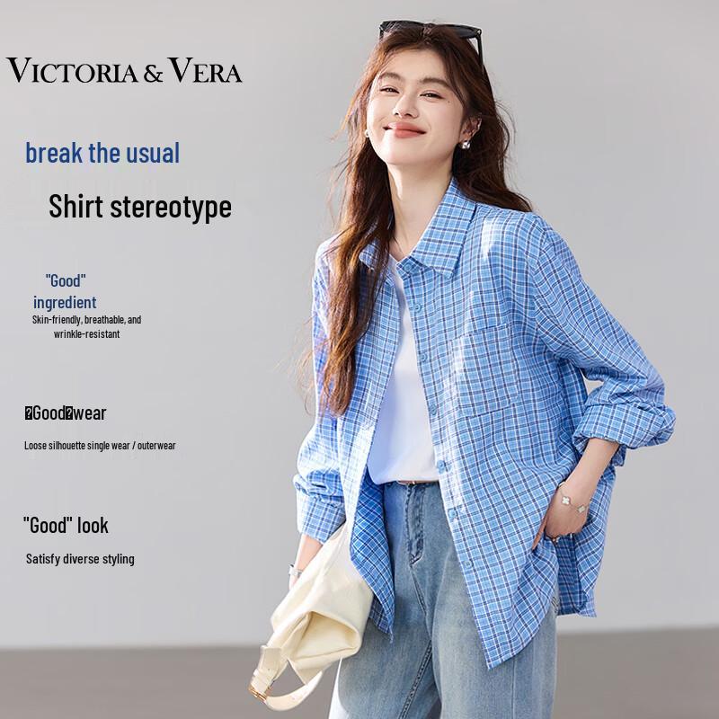 VICTORIA&VERA Women s Wrinkle-Resistant Checkered Long-Sleeve Shirt XL