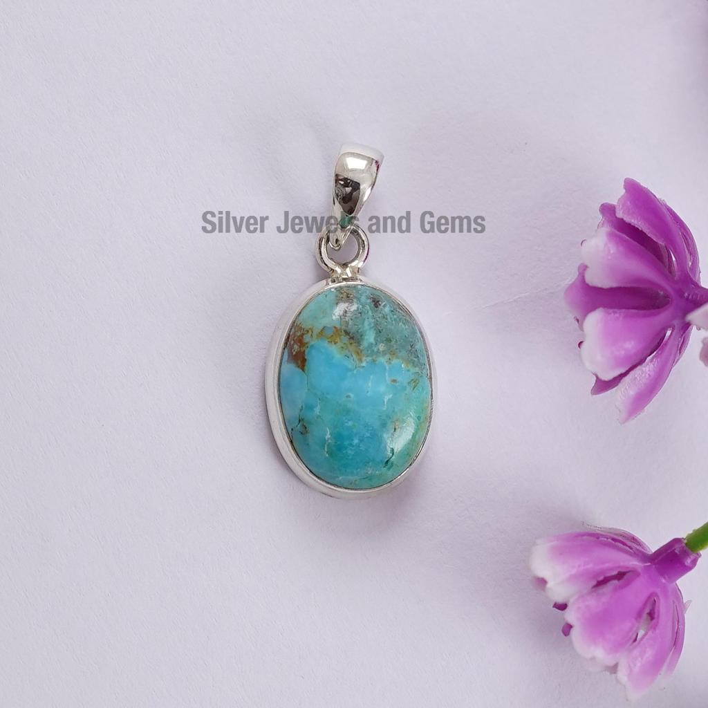 Handmade Sterling Silver Kingman Turquoise Pendant, Oval Arizona Gemstone