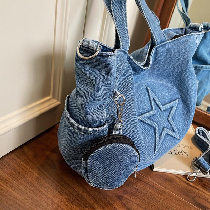 Jeanstasche Damen Große Kapazität Umhängetasche Fünfzackiger Stern Klasse Tragetasche