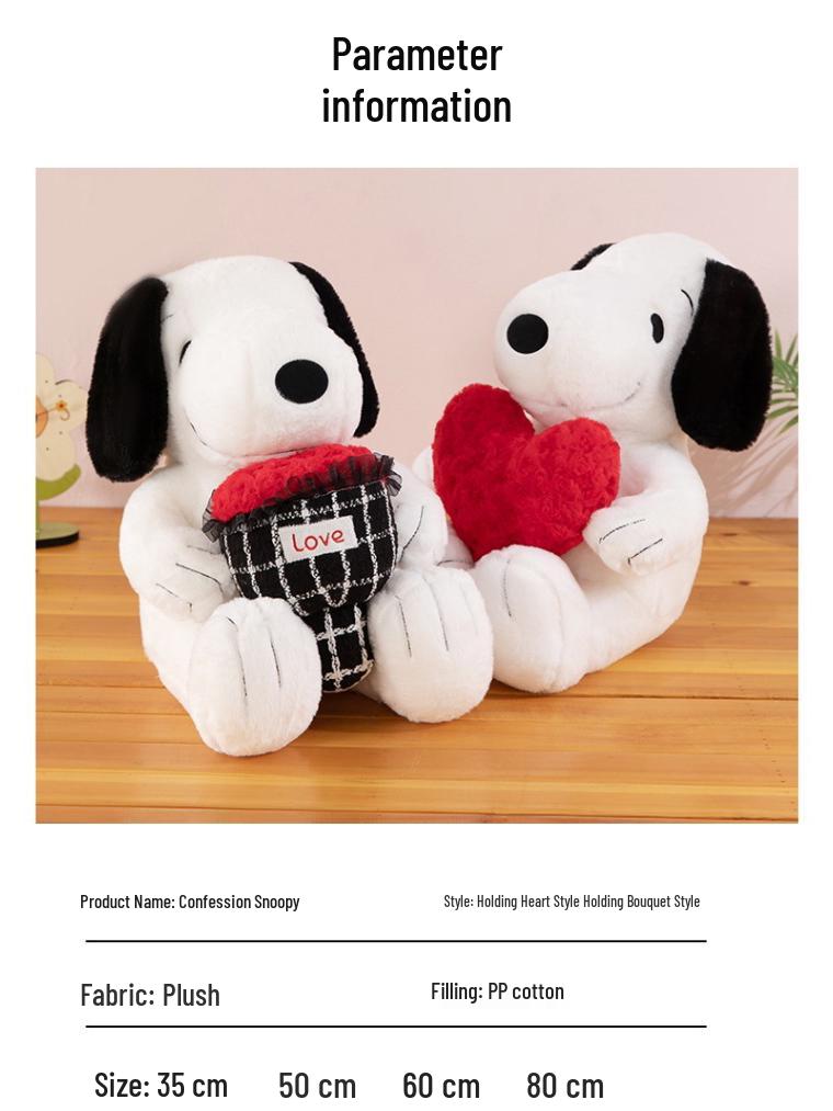 2025 Snoopy Love Heart Bouquet Plush Toy Pillow - Birthday Gift for Girls and Kids