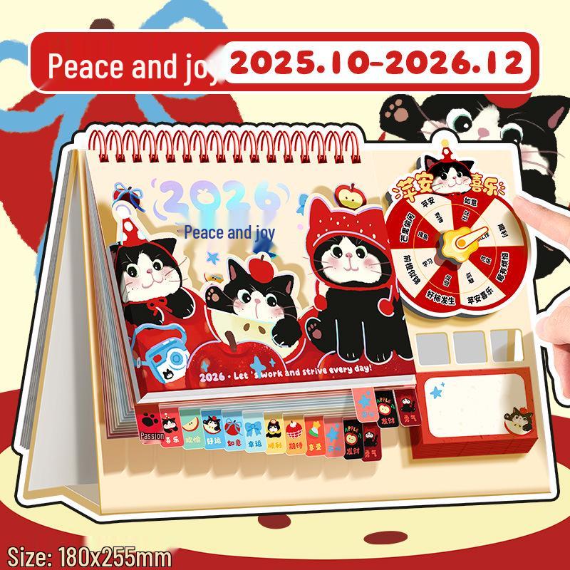 2026 Niedlicher Cartoon-Tischkalender: Studentenplaner & Stempeluhr Monatlicher Mini-Desktop Büroornament