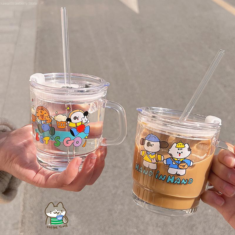 Tasse En Verre Avec Paille En Forme D'ours - 550 Ml - Transparente - Pour Jus, Lait, Smoothie - Design Mignon
