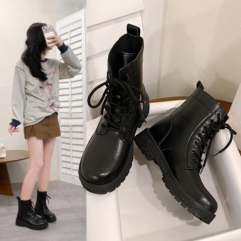 Autumn and winter women's medium and high-top velvet warm versatile Martin boots