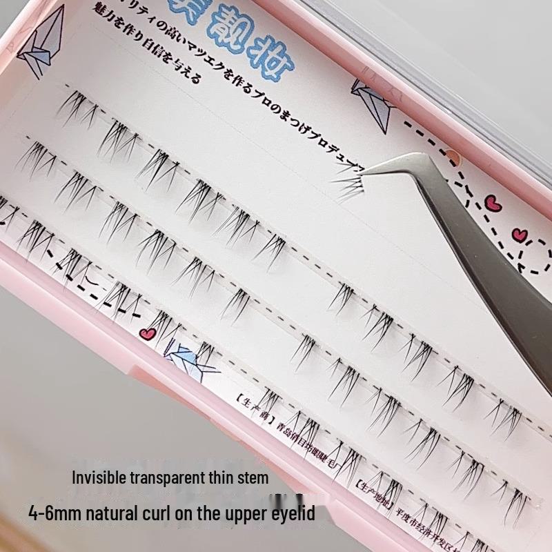 Jimei J09 Segmented False Eyelashes - Transparent Stem, Lightweight, Airy Lily Design