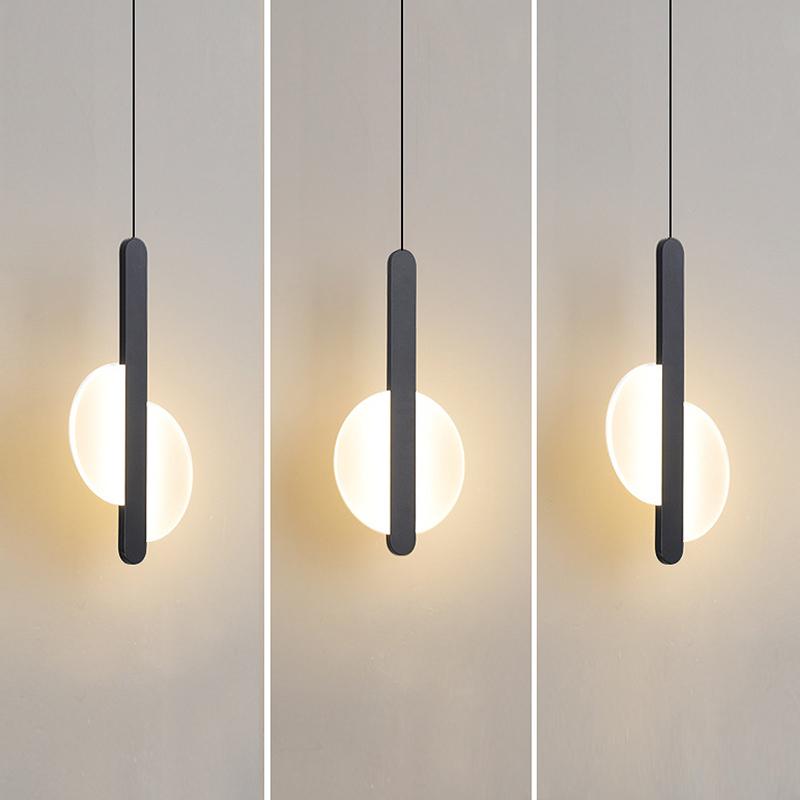 Modern Acrylic LED Pendant Lights Black White Restaurant Bedside Moon LED Pendant Light Suspension Ceiling Hanging Lamp