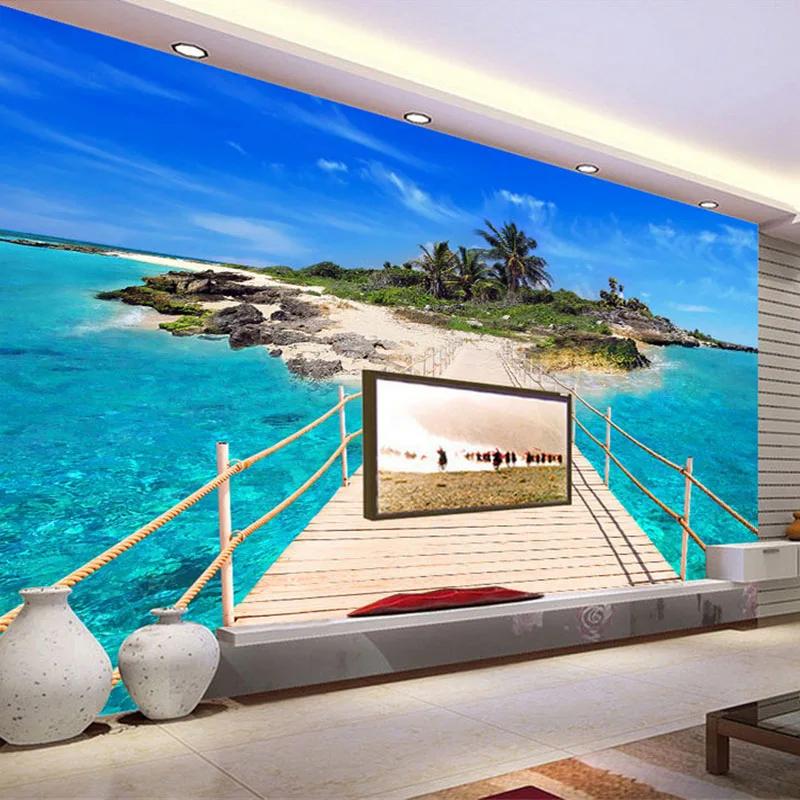 Photo Wall Paper Island Wooden Bridge 3d Landscape Painting Background Wall Decorations Living Room Mural