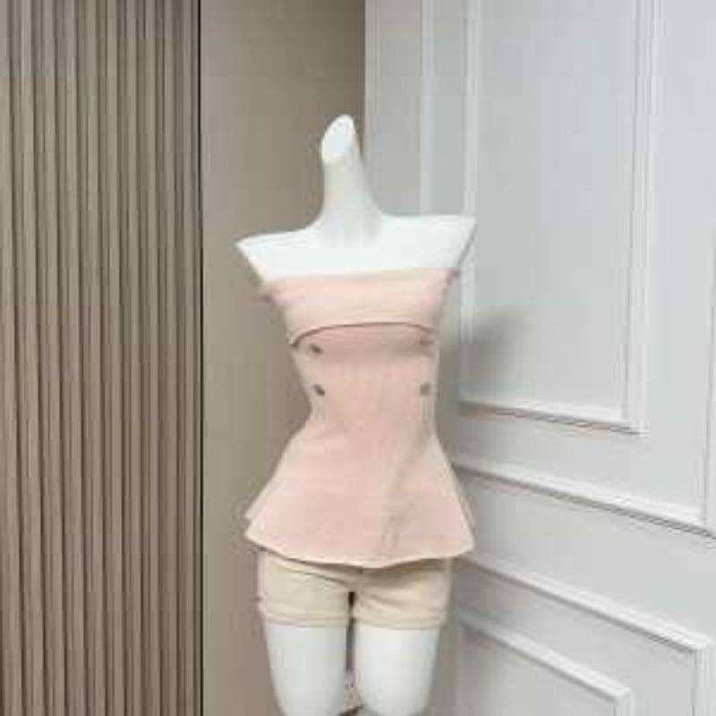 Женский топ-бюстье в рубчик с металлическими пуговицами S