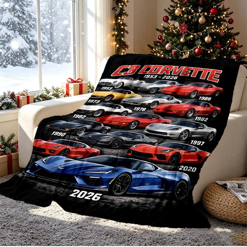Chevrolet Corvette Muster Decke für Heimdekoration, Bett, Sofa, Auto Reisen, Camping, Geeignet für Alle Jahreszeiten, Geburtstags-Weihnachtsgeschenk