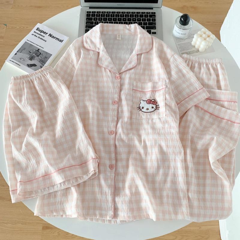 

Cloud cotton pajamas women s summer short sleeves shorts trousers three-piece set sweet cartoon thin loungewear spot M