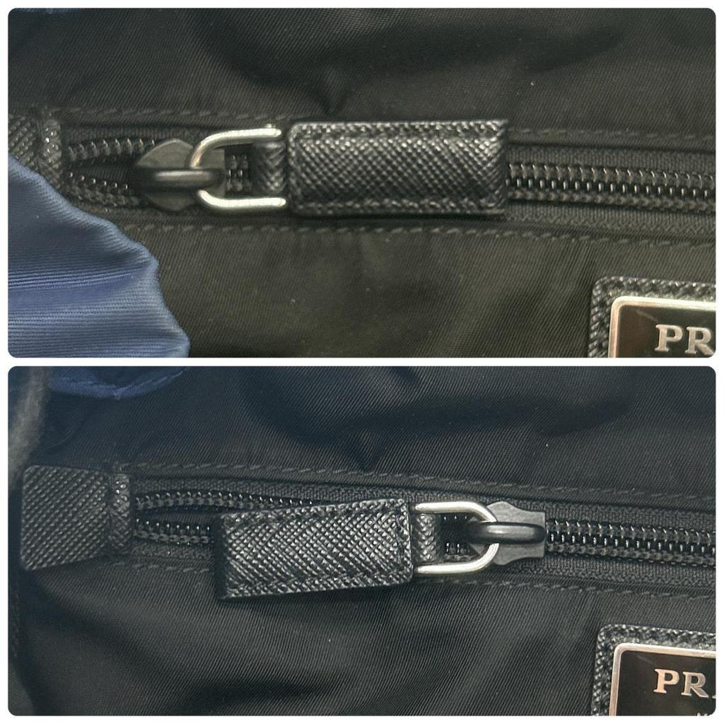 Prada 2VZ135 Stoff Rucksack Reisetasche mit Dreieckslogo Plakette Marine Schwarz Weiß Anhänger Inklusive Aufbewahrungsbeutel