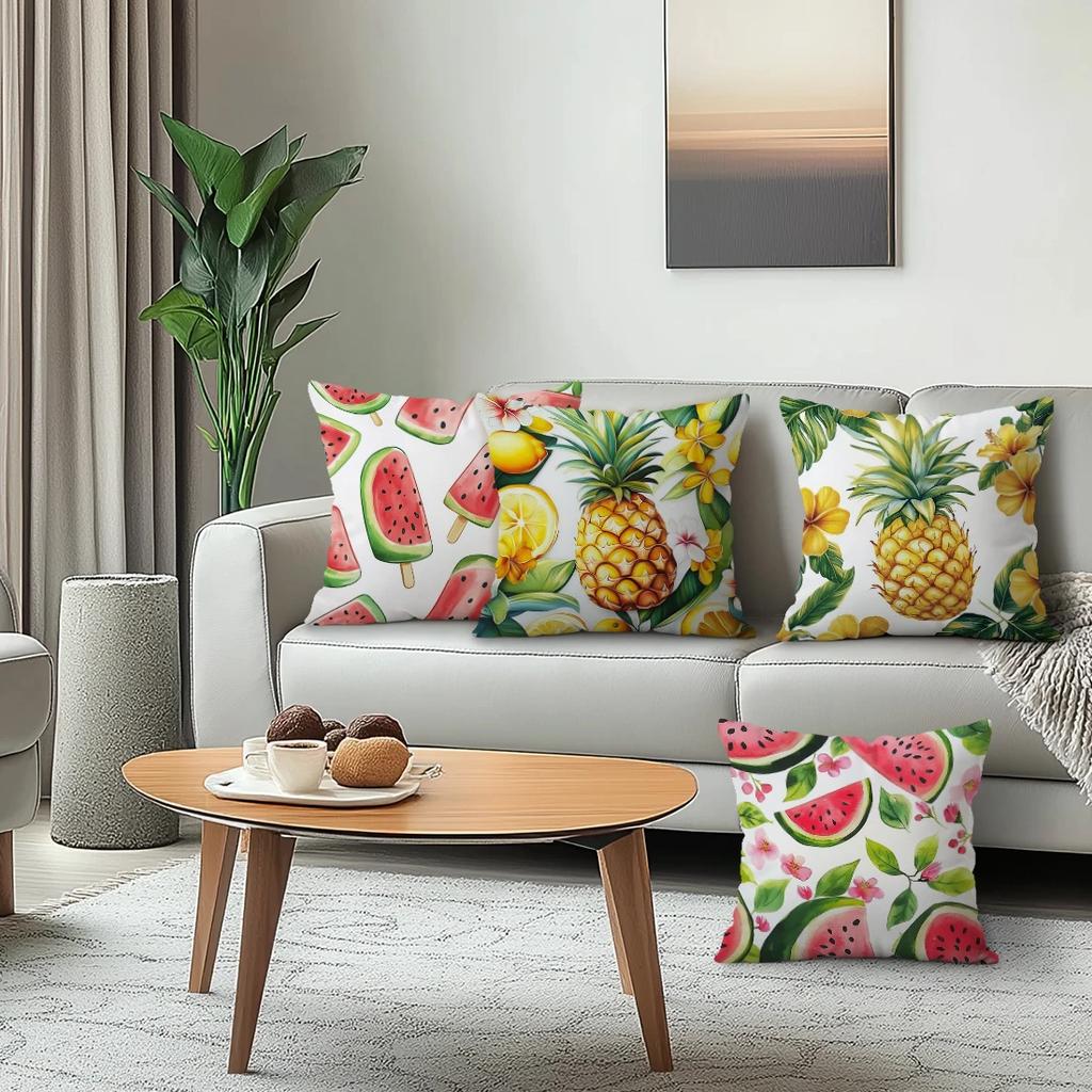 4 pezzi/set Cuscini Tema Frutta Estiva Federe Copricuscino in Poliestere Cuscino da Lancio Federa Decorazione Casa Auto Divano