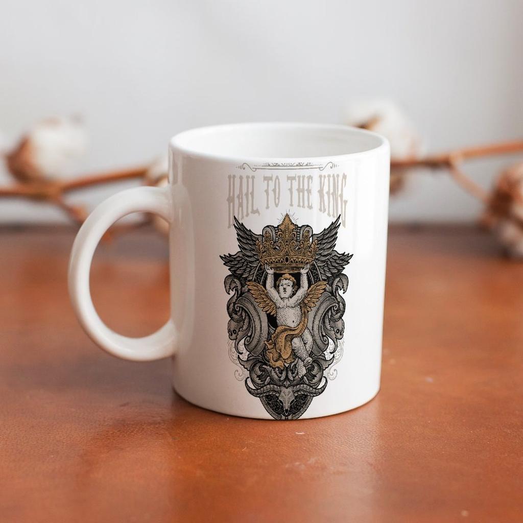 11oz Weiße Keramiktasse mit Glattem Henkel und Beidseitig Bedrucktem Design, Perfekt für die Küchen- und Arbeitsgetränkeroutine