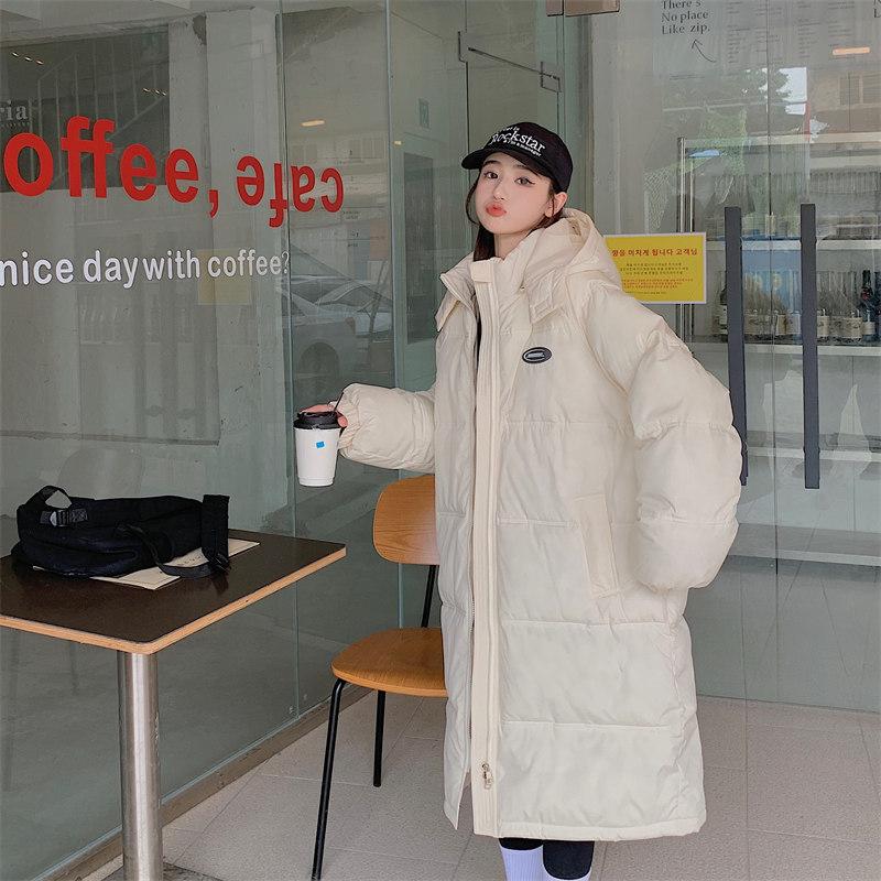 Giacca da donna lunga calda e ispessita antivento con cappuccio in tinta unita autunno e inverno da uomo e da donna