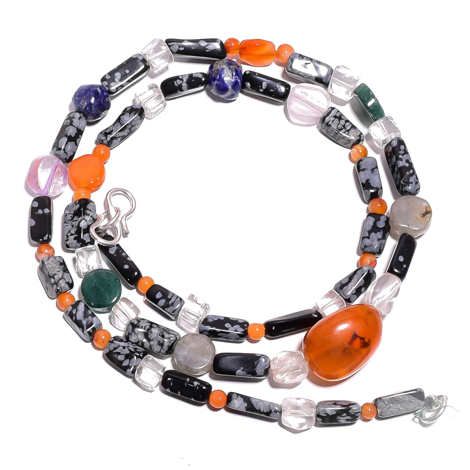 

Натуральный сердолик, снежный обсидиан, драгоценный камень, гладкие бусины, ожерелье 17 UB-4702 UB-4702