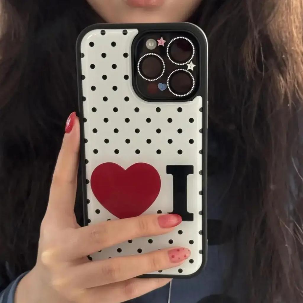 Korean Retro Wave Point Love i love Personalized Drop Glue Phone Case for iPhone 17 AIR 16 15 14 13 12 11 PRO MAX PLUS Y2K Cover