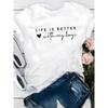 European Size Women'S Casual Crew Neck T-Shirt with "Life Is Better with My Boys" Quote - Polyester Knit Fabric, Medium Stretch