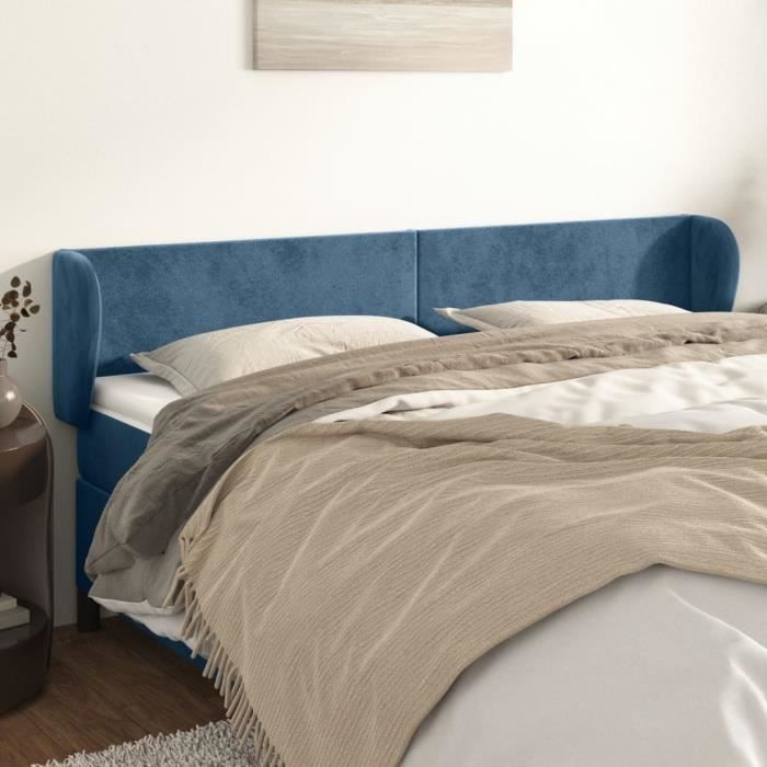 VidaXL Tête de lit avec oreilles Bleu foncé 183x23x78-88 cm Velours3116928