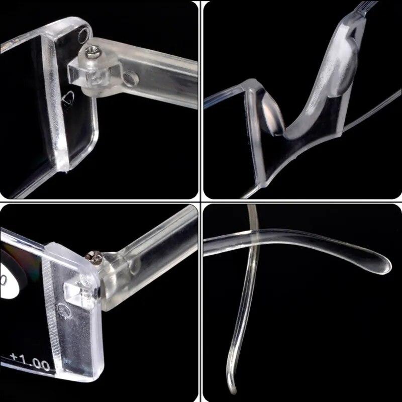 Menn Kvinner Rammeløse Lesebriller Klassiske Resin Klare Glass Briller Mote Ultralette Bærbare Presbyopi Briller