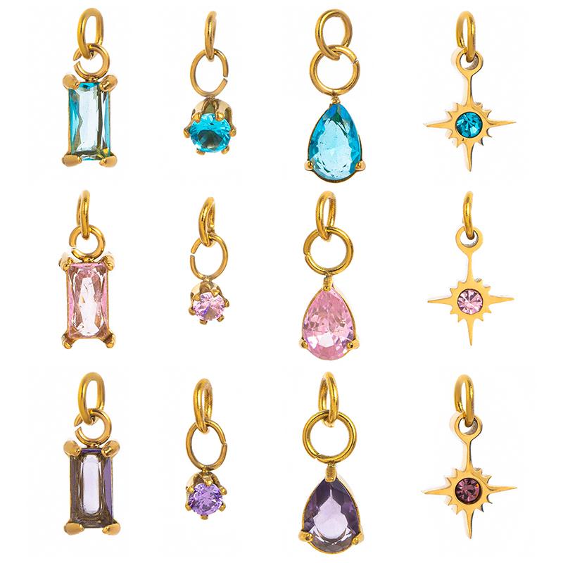 4Pcs/Set Stainless Steel Cubic Zirconia Birthstone Charms Mini Pendants For Diy Necklace Bracelet Jewelry Gift