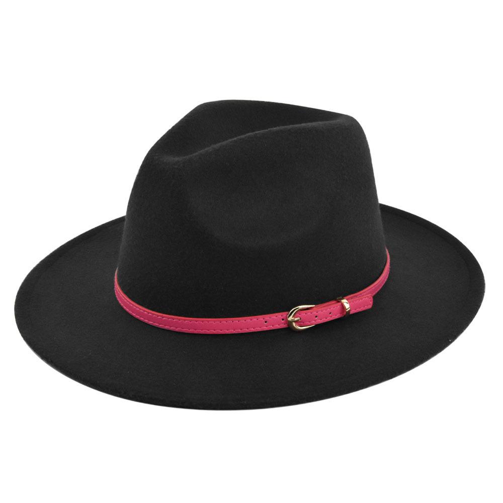 Freedom Outdoors Women's Red/Black Classic Retro Jazz Hat Rose Belt Woolen Hat Denim Ancient Woolen Hat Flat Brim Hat 56-58Cm