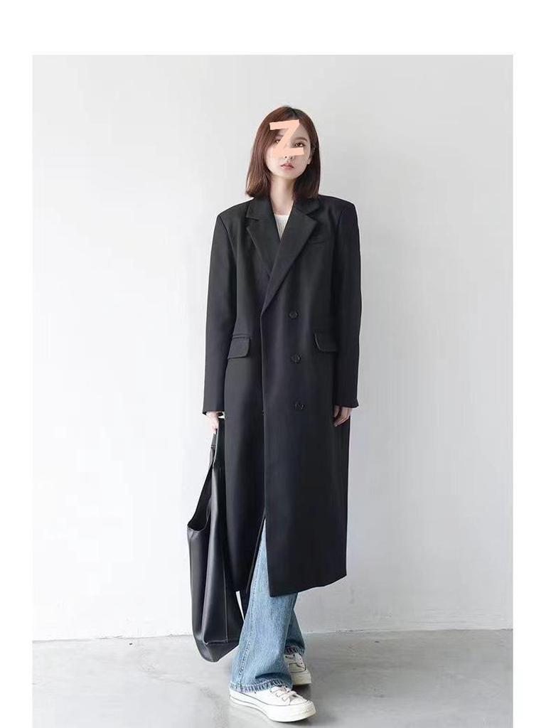 High-End Grå Extra Lång Dam Trenchcoat i Kostymstil - Höst/Vinter 2025 Ny Populär Brittisk Retro Överrock