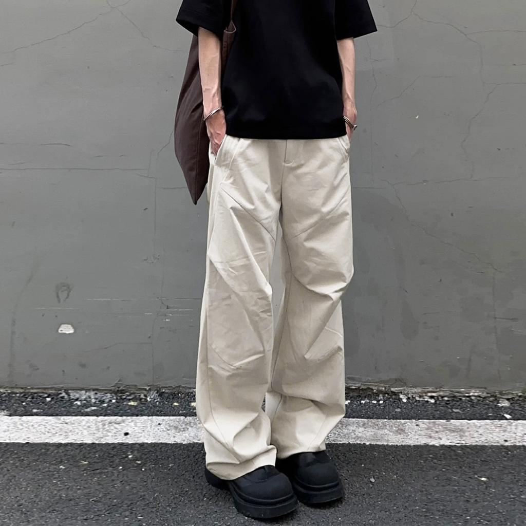 Men'S High Street Niche Personality Drawstring High Waisted Work Pants Trendy Brand American Pure Cotton Wide Leg Work Pants
