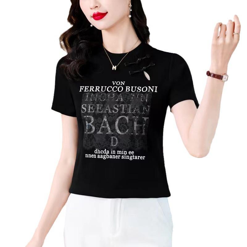 New Chinese style buckle national style pure cotton short-sleeved t-shirt women's 2025 new popular summer slim and thin short top