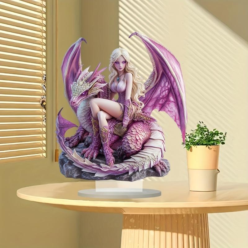 Artistic 2D Flat Dragon Beauty Woman Acrylic Statue Nontoxic Decorative Piece Ornament For Living Room Office Desktop