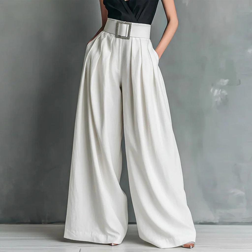 Modische Damen-Hosen mit Farbe, Taschen, hoher Taille, lockerem, weitem Bein für den Alltag