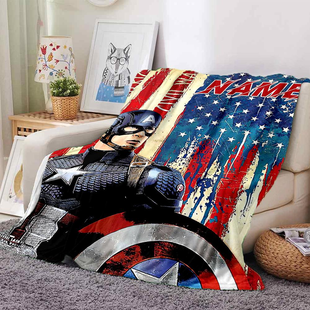 Custom Name Captain America's patriotic shield. blanket for Couch & Bed, Plush Cozy Fuzzy Blanket Super Soft & Warm Blankets for Fall and Winter. 0908