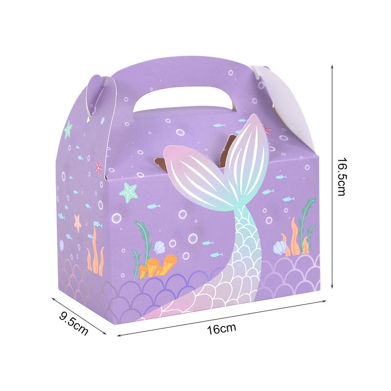 6Pcs Mermaid Tail Paper Gift Box Candy Cookie Snack Packaging Boxes Kids Little Mermaid Theme Birthday Party Decoration Supplies