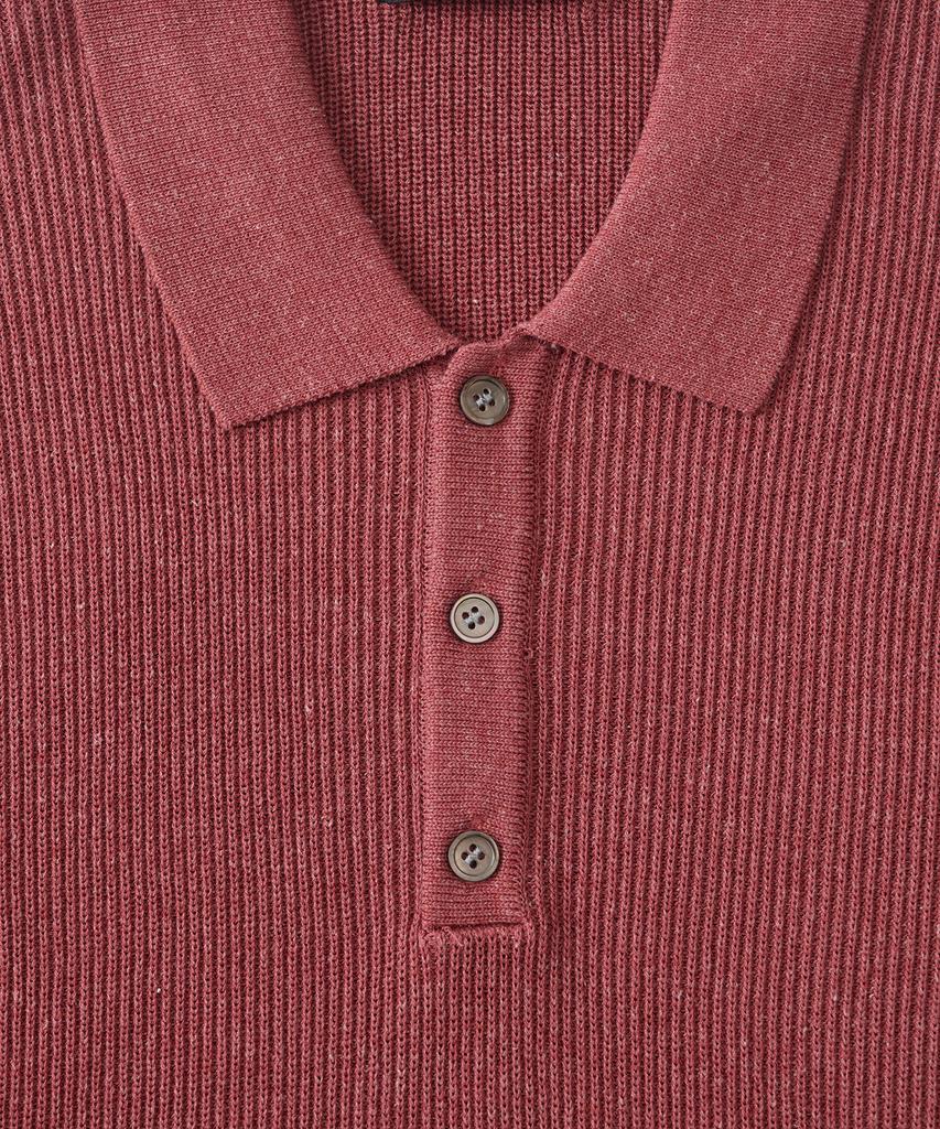 ANALOG MOOD Hacci Button-Up Collar Short Sleeve Knit (Brick)