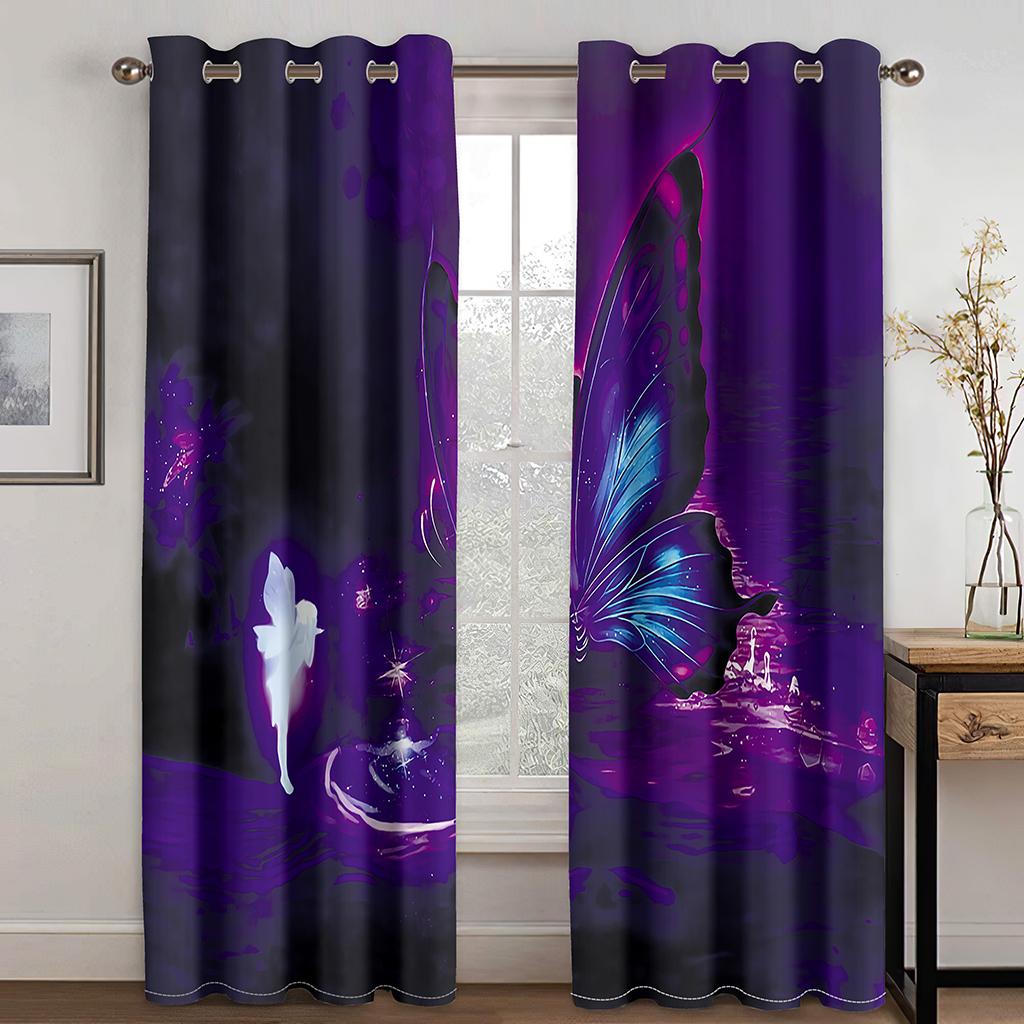 Dreamy Colorful Butterfly Purple Girl Window Curtains Kids Bedroom Living Room Hall Treatments Kitchen Decoration Drapes Blinds