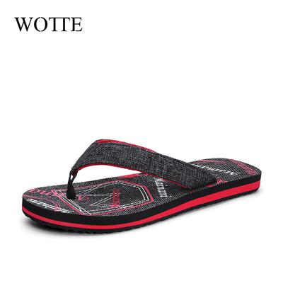WOTTE Summer Men Flip Flops Fashion Imitation Denim Texture Casual Men Slippers Comfy Beach Shoes EVA Big Size 45 Zapatos Hombre