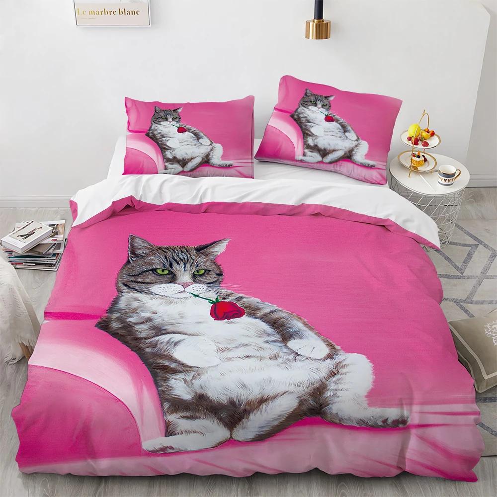 Watercolor Cat Duvet Cover King Queen Pet Kitty Bedding Set For Teens Adults Blue British Shorthair 2/3Pcs Polyester Quilt Cover