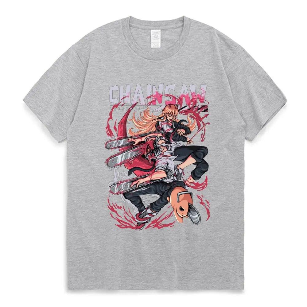 Japanische Anime Kettensäge Unisex T-Shirt Unisexga Makima Power Denji Pochita Grafikdruck T-Shirts Unisex Damen Baumwolle Casual T-Shirts
