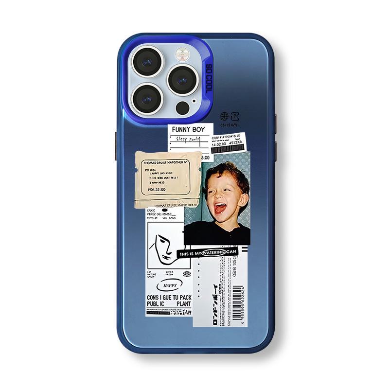 Srebrne Etui do iPhone'a 15/16 w Stylu Americano z Transgranicznym Niszowym Wzorem 13/14