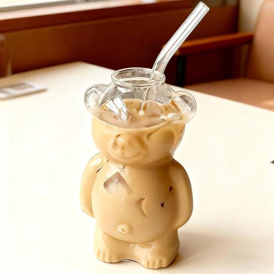 Bear Shaped Glass Cup 320ml Cute Teddy Bear Wine Glass Unique Champagne Tumbler Juice Drinking Glassware Birthday Gift