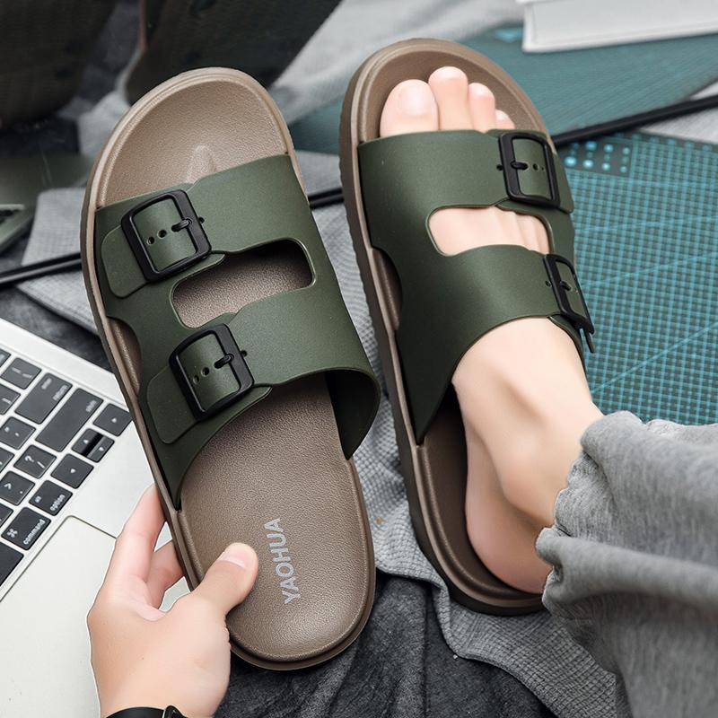 Fashion Summer Men Women's Flip Flops Outdoor Anti-slip Fashionable Retro Buckle Thick Bottom Sandals Beach Shoes Slip-On PVC Material