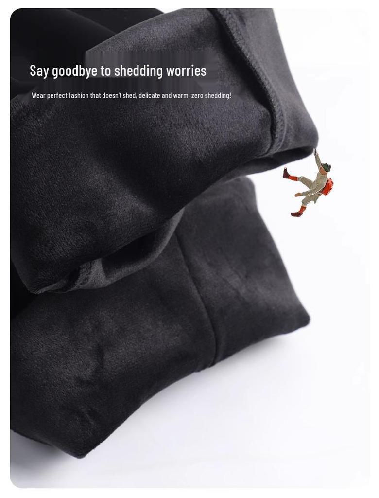 2025 Women's Black High-Waist Micro Flare Pants with Velvet, Slimming Drape, for Spring & Autumn