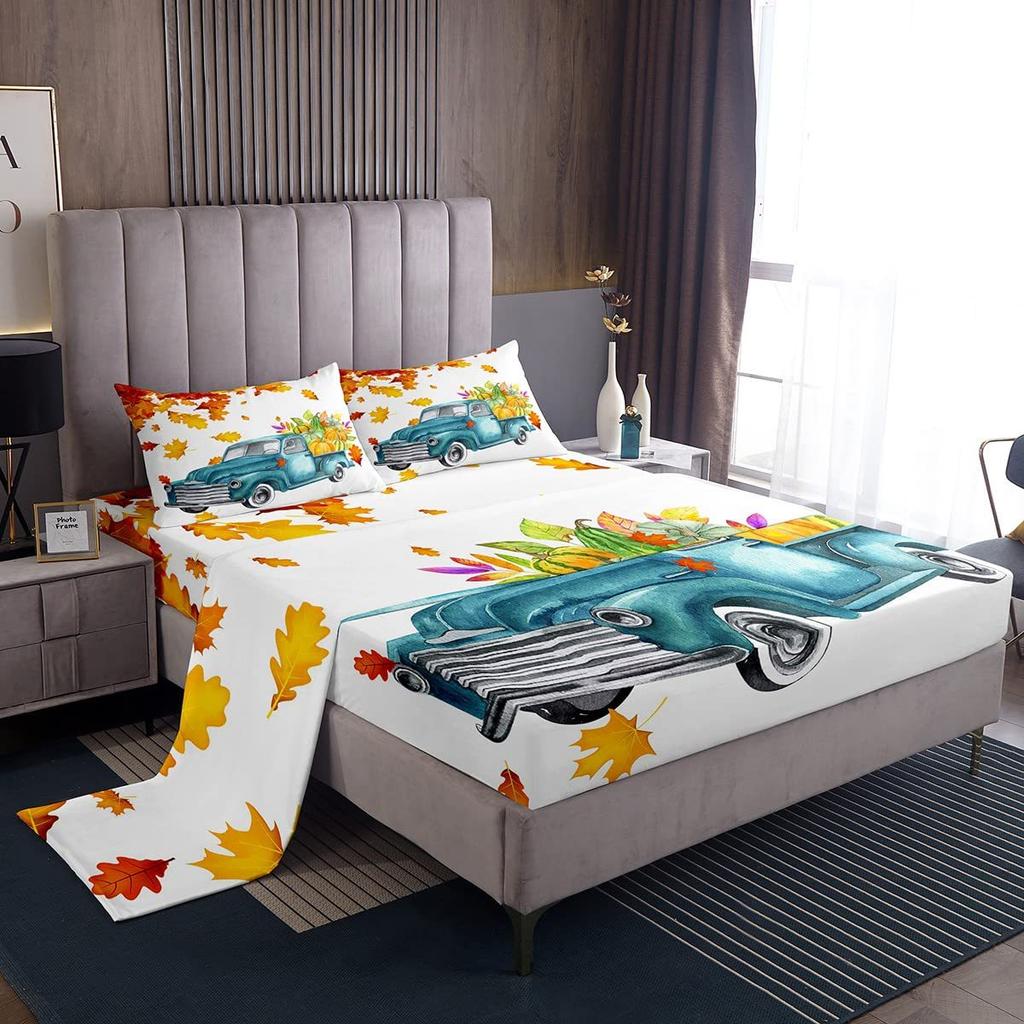 Autumn Harvest Pumpkin Pattern Sheet Four-piece Bedding Set Bedding Set Bedroom Dormitory Bedding Decoration