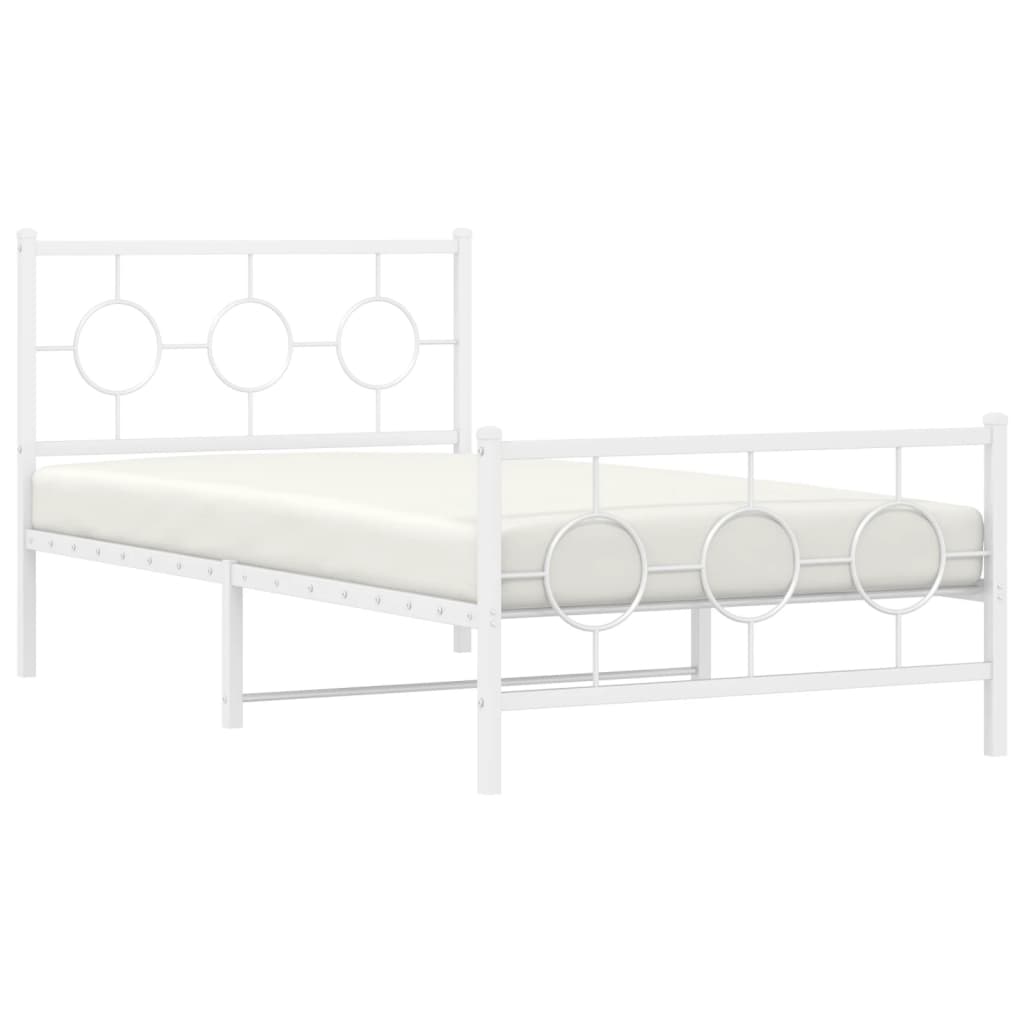 Metal Bed Frame with Headboard and Footboard White 100x190 cm