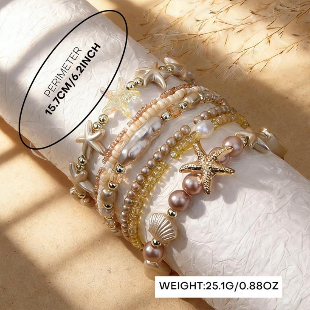 Creative Imitation Pearl Boho Bracelet Multi-layer Design Glass Beads Beads Bracelet Stackable Strand Bracelet Gift
