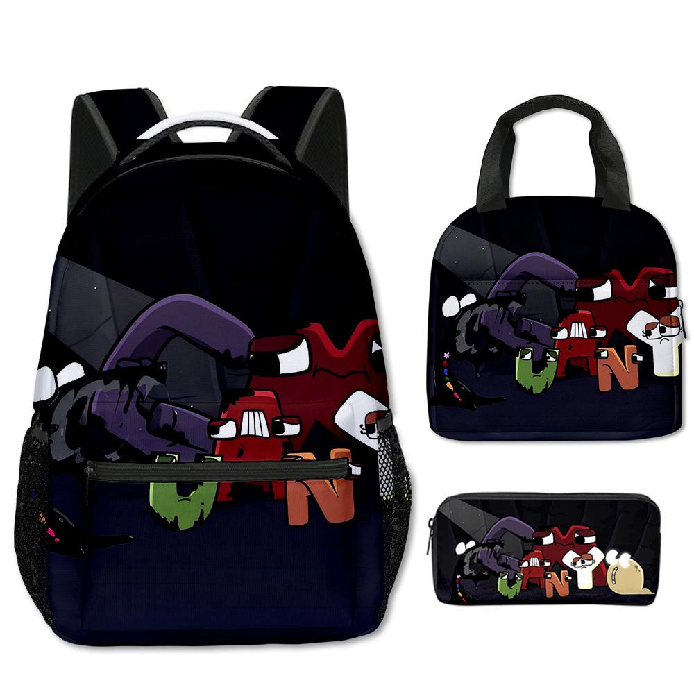 Classic Popular Funny Alphabet Lore 3D Print 3pcs/Set School Bags Travel Notebook Backpack Portable Lunch Bag Pencil Case