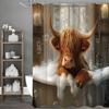 Funny Highland Cow Funny Animal Brown Calf Cute Cow Bubble Shower Curtain, Bathroom Decorative Shower Curtain, Waterproof Shower