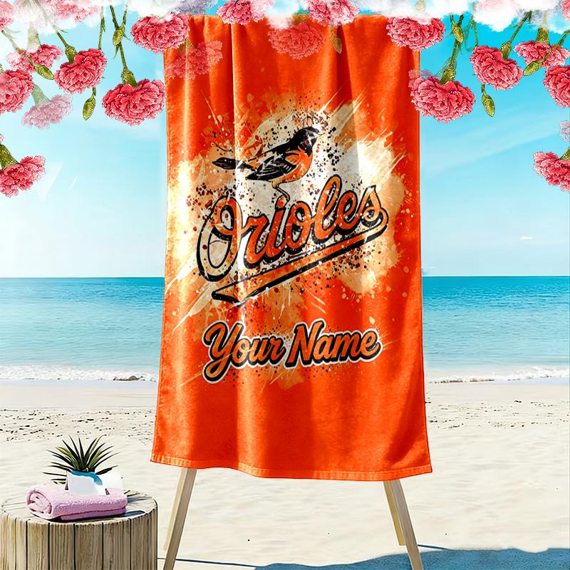Name Custom Baltimore Orioles Print Beach Towel, Large Soft Quick Dry Towel for Beach Camping Swimming