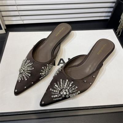 Luksusowe Kryształowe Damskie Muły Buty Szpiczasty Nosek Sandały na Obcasie Seksowne Kapcie 2025 Lato Nowy Trend Slingback Buty na Imprezę Zapatillas