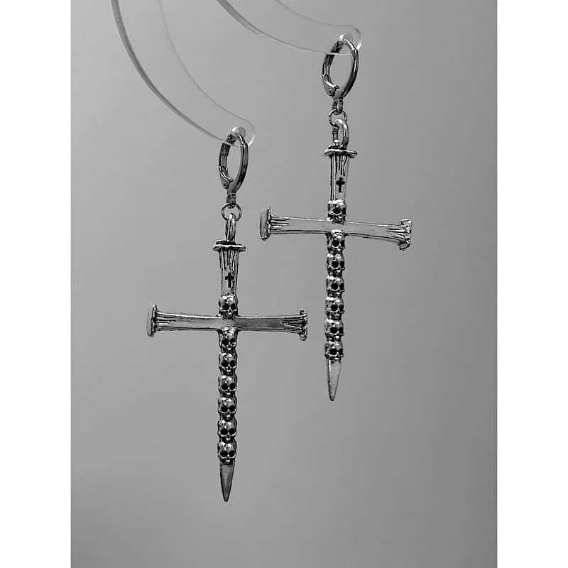 

Punk Gothic Sliver Color Skull Cross Dangle Earring for Women Men Vintage Subculture Hoop Earrings Jewelry Accessories Gifts