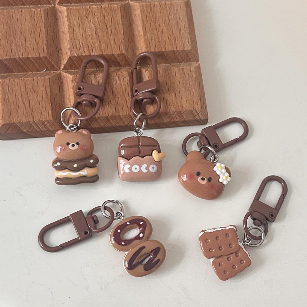 Chocolate Bear Biscuit Keychain: Food Toy Bread Pendant for Friends & Couples